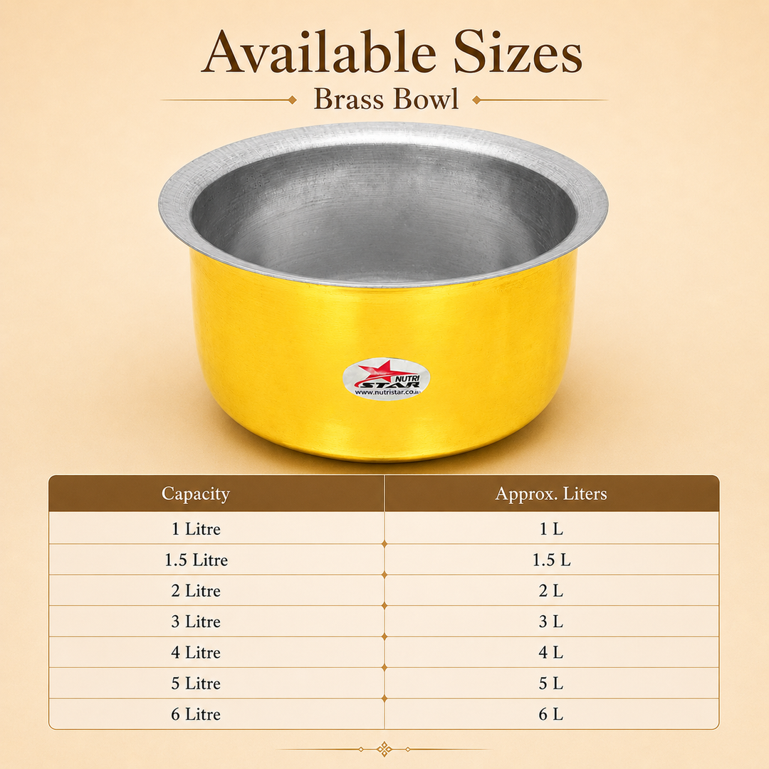 Brass Patila Cooking Pot Hammered Tope or Patila with Stainless Steel Lid. - size guide