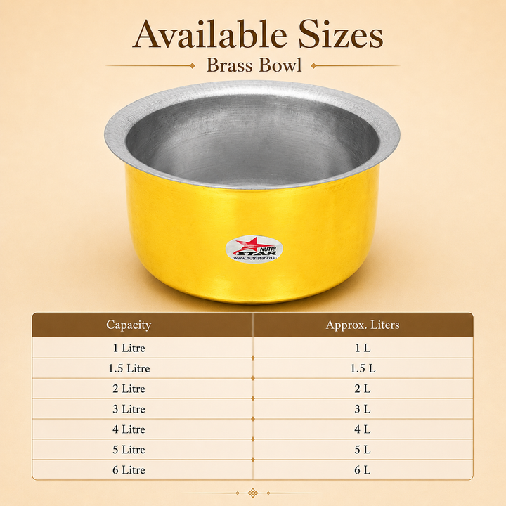 Brass Patila Cooking Pot Hammered Tope or Patila with Stainless Steel Lid. - size guide