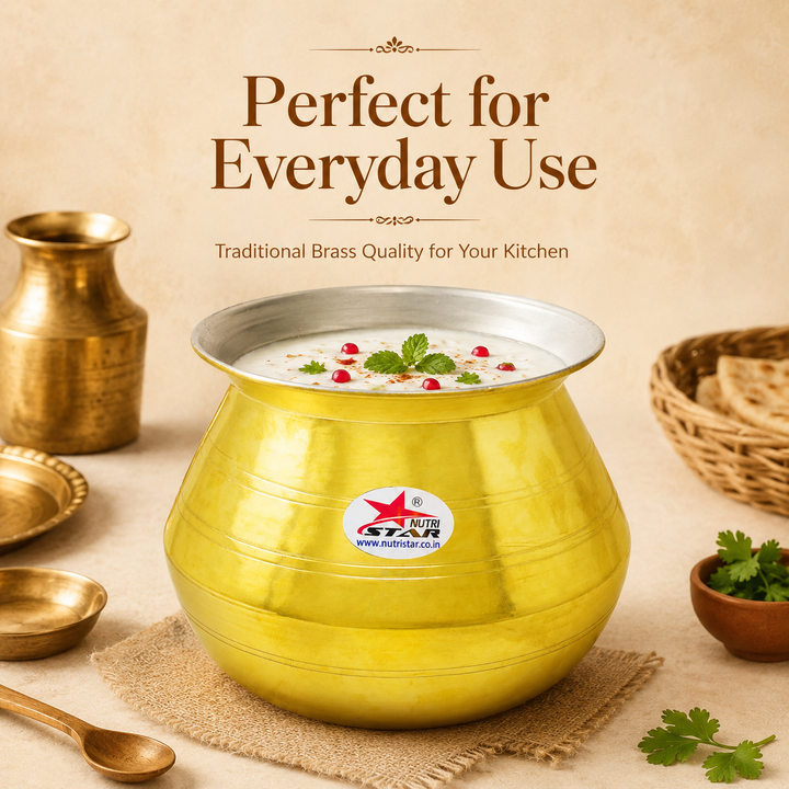 Brass Dekchi, Cooking Pot with Tin Coating (Kalai) Inside. Indian Brass Cooking Vessel, Colour Golden. - use