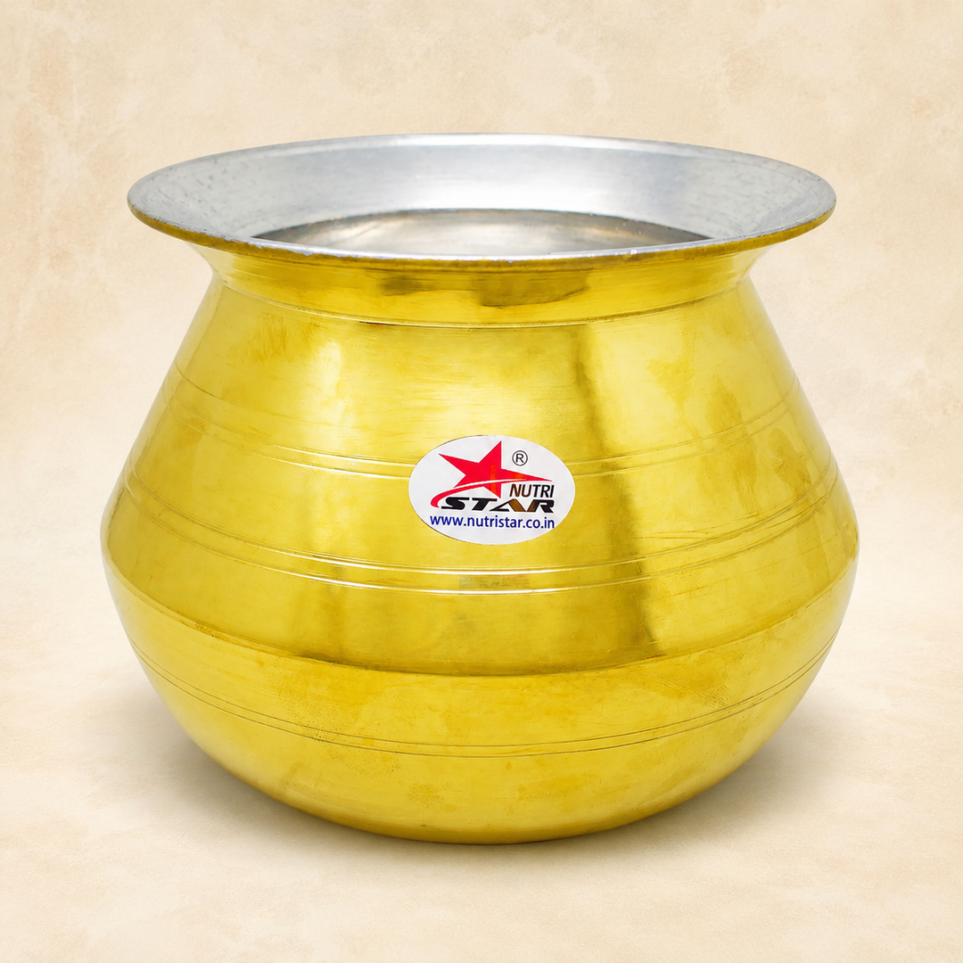 Brass Dekchi, Cooking Pot with Tin Coating (Kalai) Inside. Indian Brass Cooking Vessel, Colour Golden. - main product image