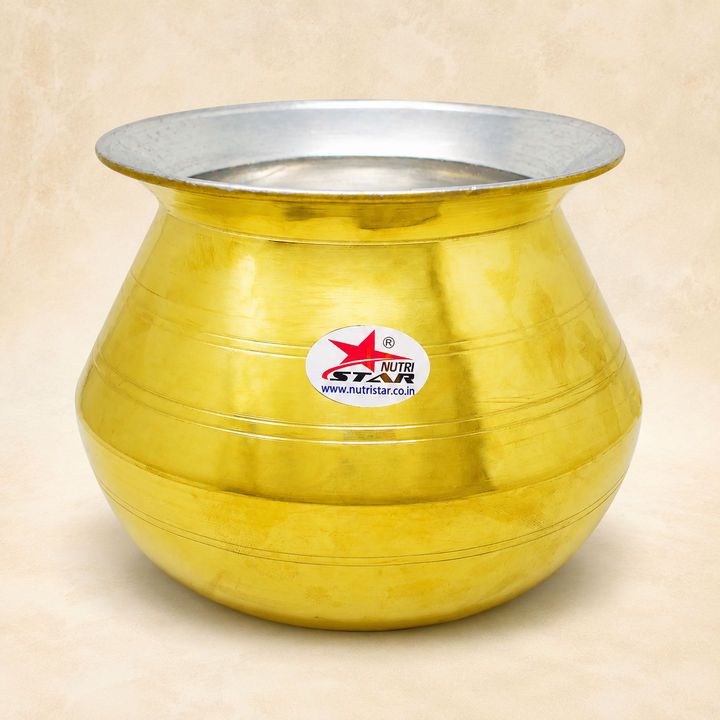 Brass Dekchi, Cooking Pot with Tin Coating (Kalai) Inside. Indian Brass Cooking Vessel, Colour Golden. - main product image