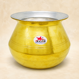 Brass Dekchi, Cooking Pot with Tin Coating (Kalai) Inside. Indian Brass Cooking Vessel, Colour Golden.