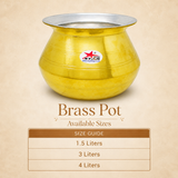 Brass Dekchi, Cooking Pot with Tin Coating (Kalai) Inside. Indian Brass Cooking Vessel, Colour Golden.