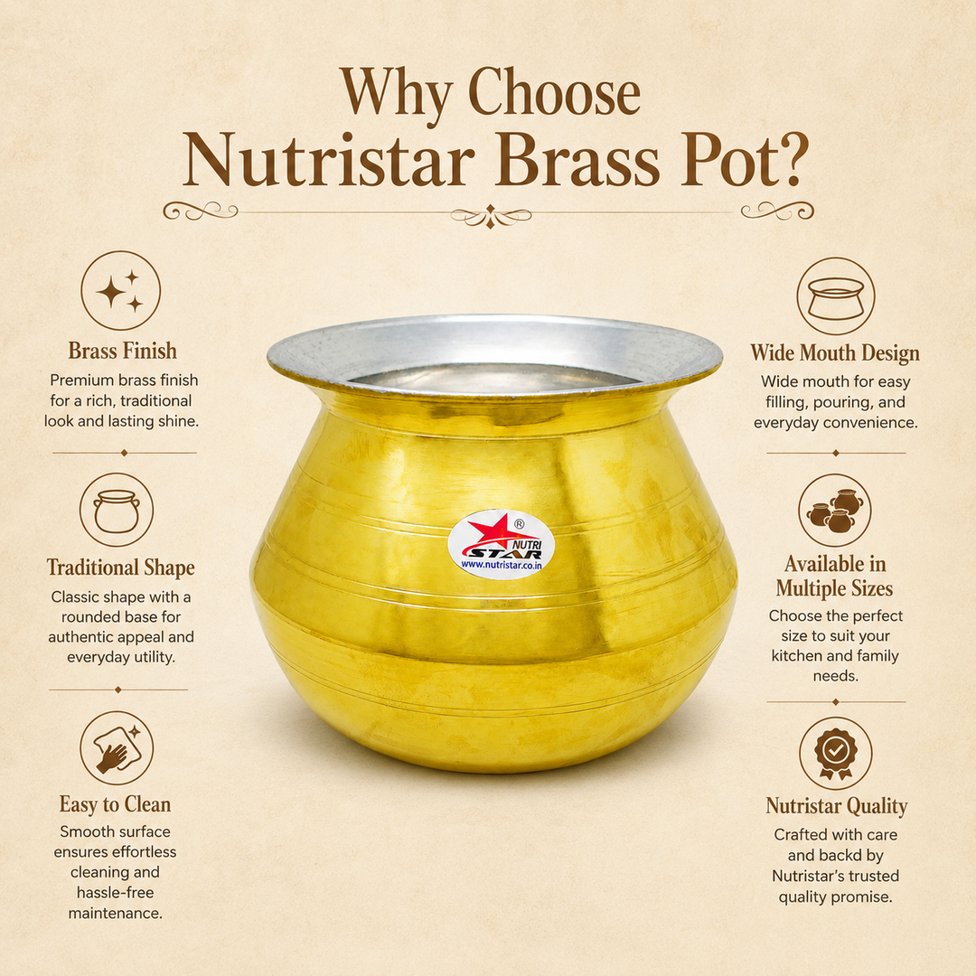 Brass Dekchi, Cooking Pot with Tin Coating (Kalai) Inside. Indian Brass Cooking Vessel, Colour Golden. - uses