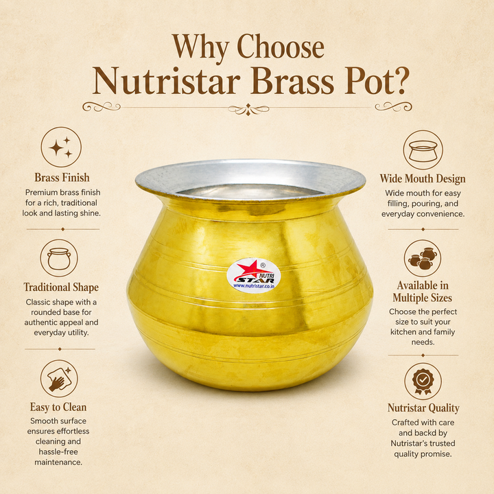 Brass Dekchi, Cooking Pot with Tin Coating (Kalai) Inside. Indian Brass Cooking Vessel, Colour Golden. - uses