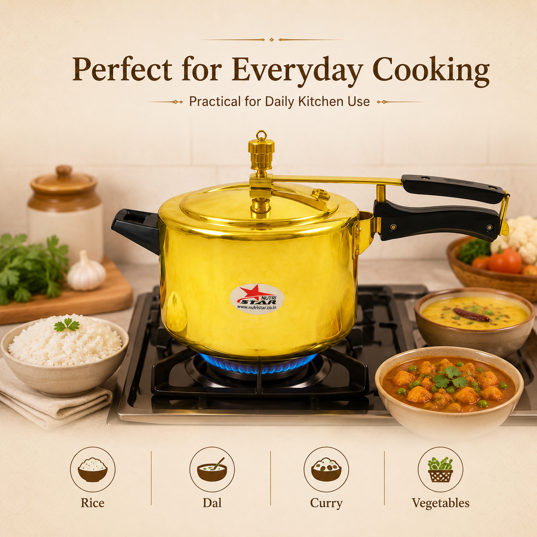 Brass Pressure Cooker, Pittal Cooker, Pressure Cooker with Khalai/Tin Coated Inner Side. - size guide