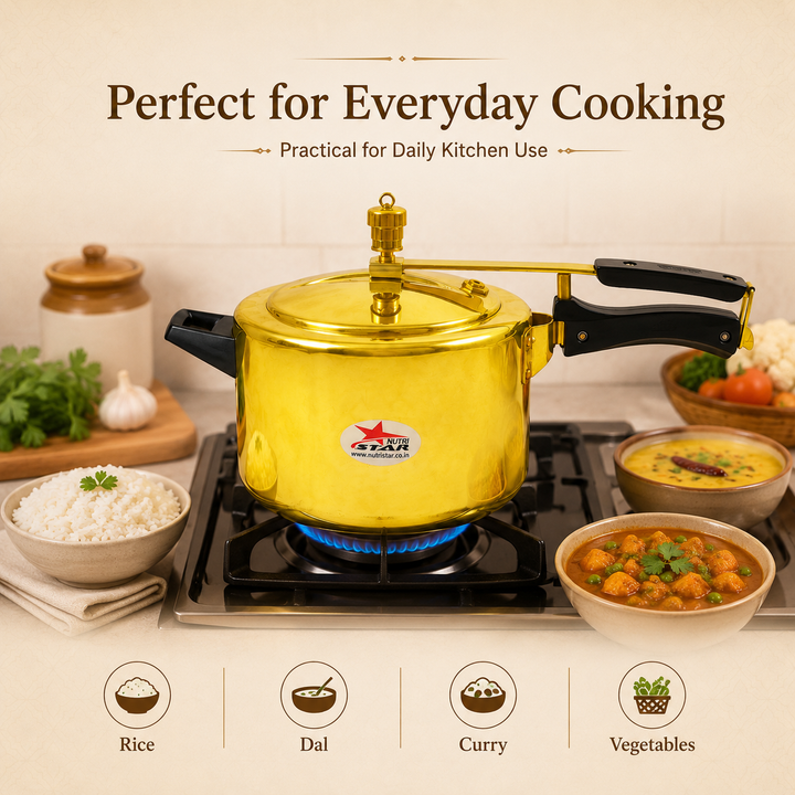 Brass Pressure Cooker, Pittal Cooker, Pressure Cooker with Khalai/Tin Coated Inner Side. - size guide