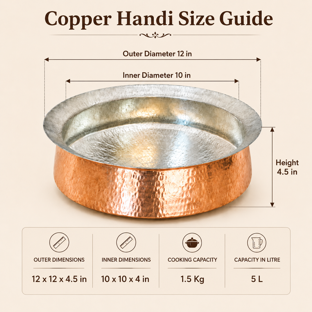 Copper Biryani Handi -stainless steel lid/heavy guage/tin coating kalai