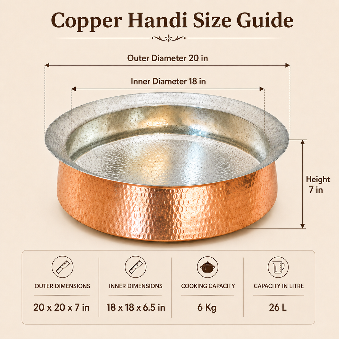 Copper Biryani Handi -stainless steel lid/heavy guage/tin coating kalai