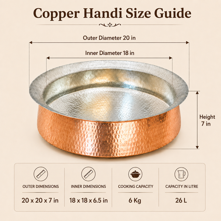 Copper Biryani Handi -stainless steel lid/heavy guage/tin coating kalai