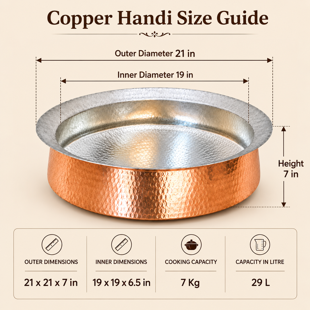 Copper Biryani Handi -stainless steel lid/heavy gauge/tin coating kalai