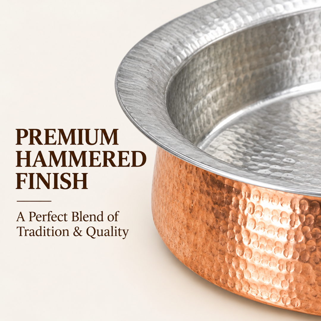 Copper Biryani Handi -stainless steel lid/heavy guage/tin coating kalai
