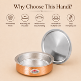 Biryani Handi Copper, Big Copper Biryani Handi Heavy Gauge with Stainless Steel Lid - Tin Coating Kalai Inside Handi