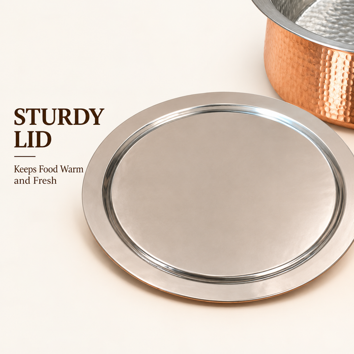 Copper Biryani Handi -stainless steel lid/heavy guage/tin coating kalai