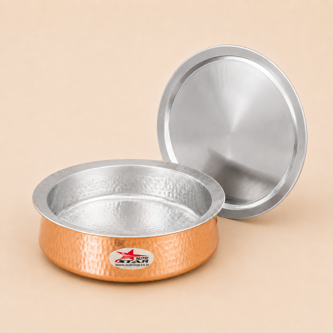 Biryani Handi Copper, Big Copper Biryani Handi Heavy Gauge with Stainless Steel Lid - Tin Coating Kalai Inside Handi - main product image
