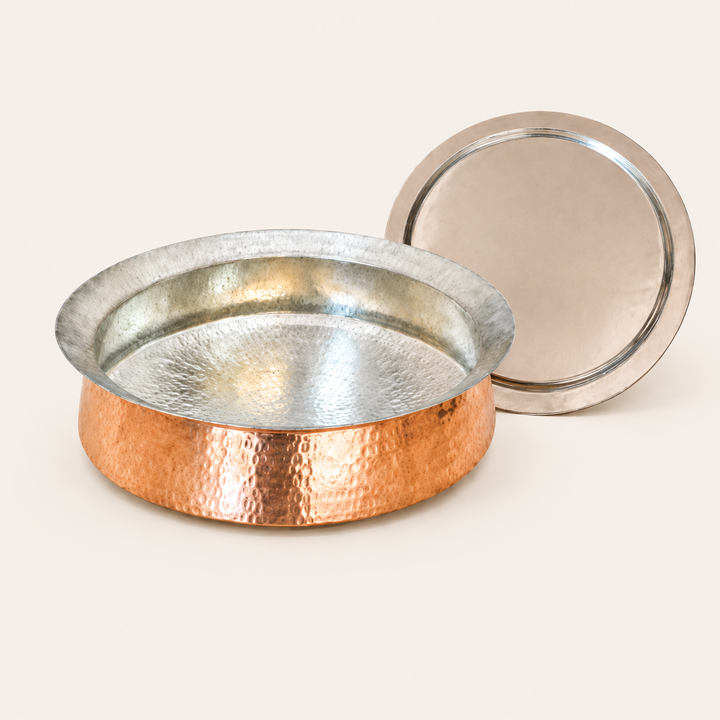 nutristar copper biryani handi with steel lid main image.