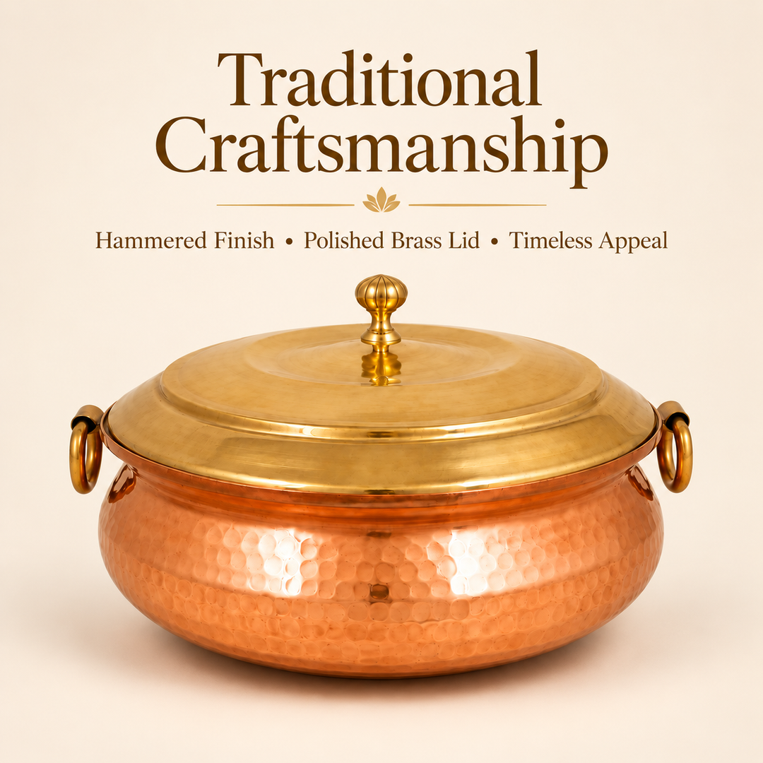 Nutristar Hammered Copper Handi with Brass Lid &amp; Handles