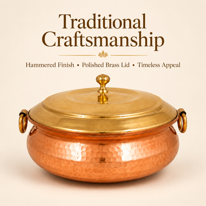 Nutristar Hammered Copper Handi with Brass Lid &amp; Handles