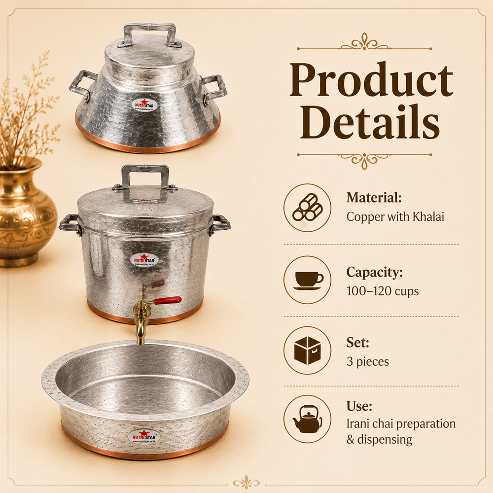 Copper Irani Tea Set Samawar & Copper Patila. Hyderabadi Irani Chai Set. - use