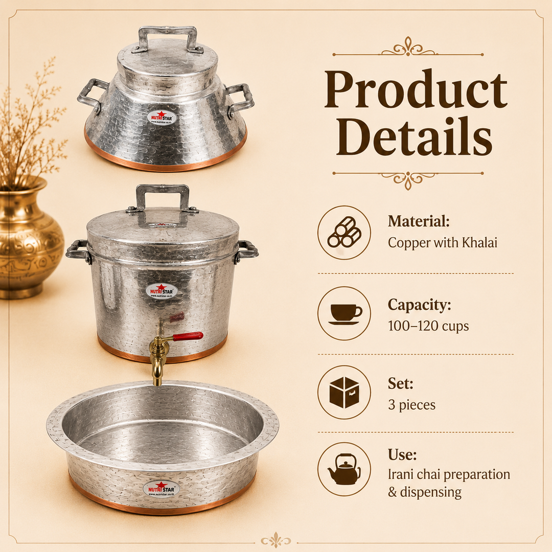 Copper Irani Tea Set Samawar &amp; Copper Patila. Hyderabadi Irani Chai Set. - use