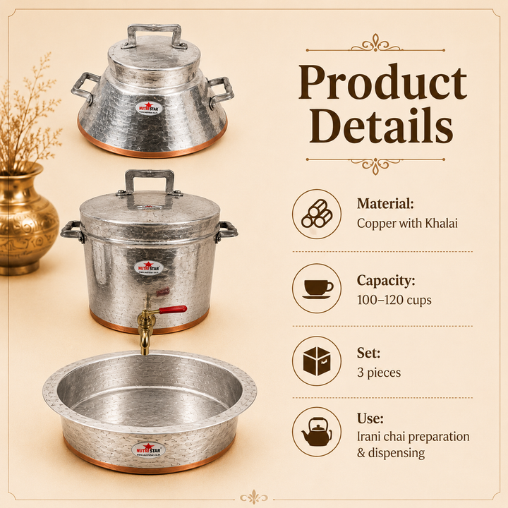 Copper Irani Tea Set Samawar &amp; Copper Patila. Hyderabadi Irani Chai Set. - use