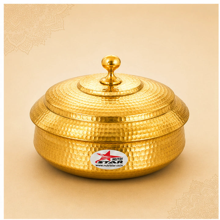 Biryani Handi Brass, Big Brass Biryani Handi Heavy Gauge With Lid - Tin Coating Kalai Inside Handi - main product image