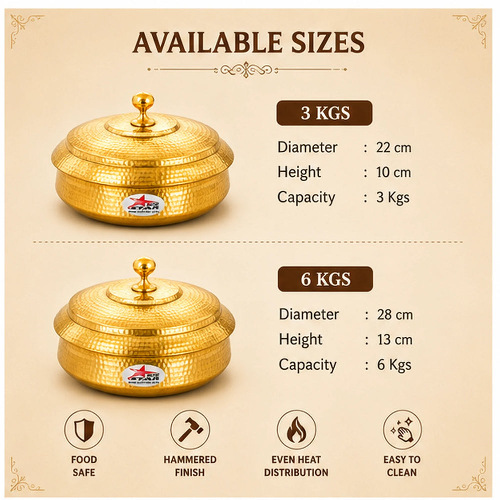Biryani Handi Brass, Big Brass Biryani Handi Heavy Gauge With Lid - Tin Coating Kalai Inside Handi - use