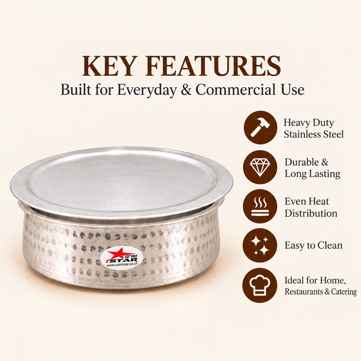 Biryani Handi with Lid, Cooking Handi for Hyderabadi Dum Biryani Heavy Gauge, Cookware. - features