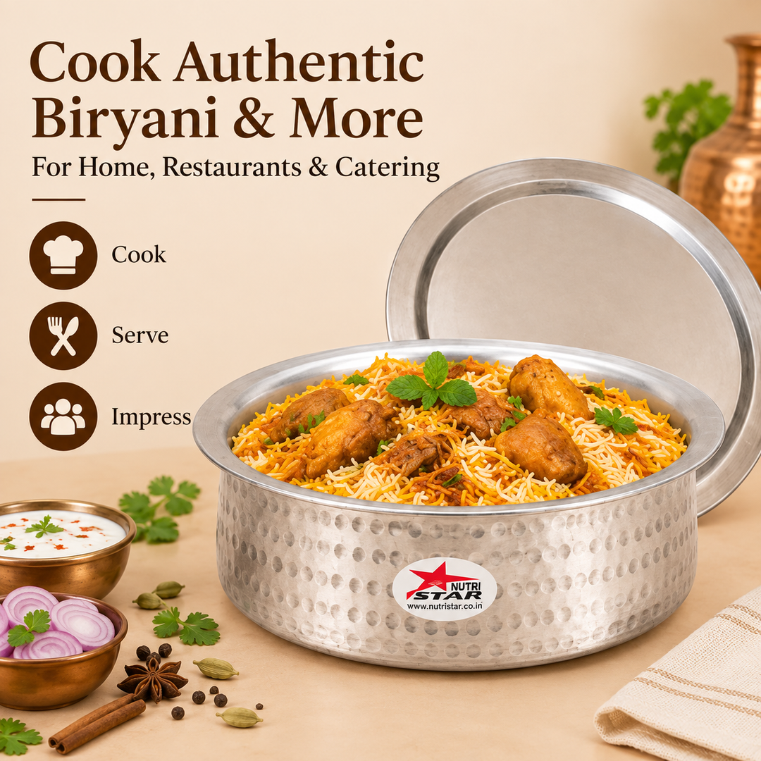 Biryani Handi with Lid, Cooking Handi for Hyderabadi Dum Biryani Heavy Gauge, Cookware. -usage