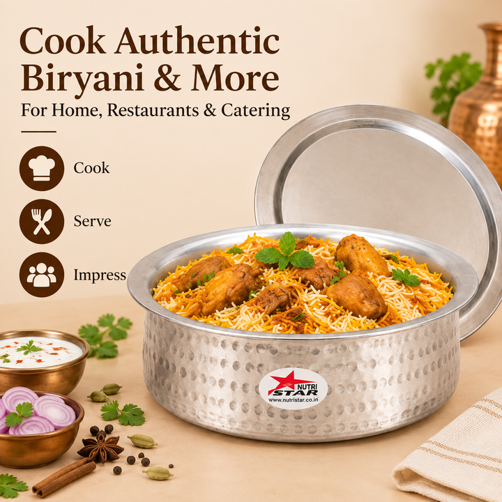 Biryani Handi with Lid, Cooking Handi for Hyderabadi Dum Biryani Heavy Gauge, Cookware. -usage