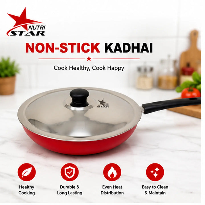Non Stick Fry Pan with Handle and Stainless Steel Lid, Thickness - 2.6 MM. - uses