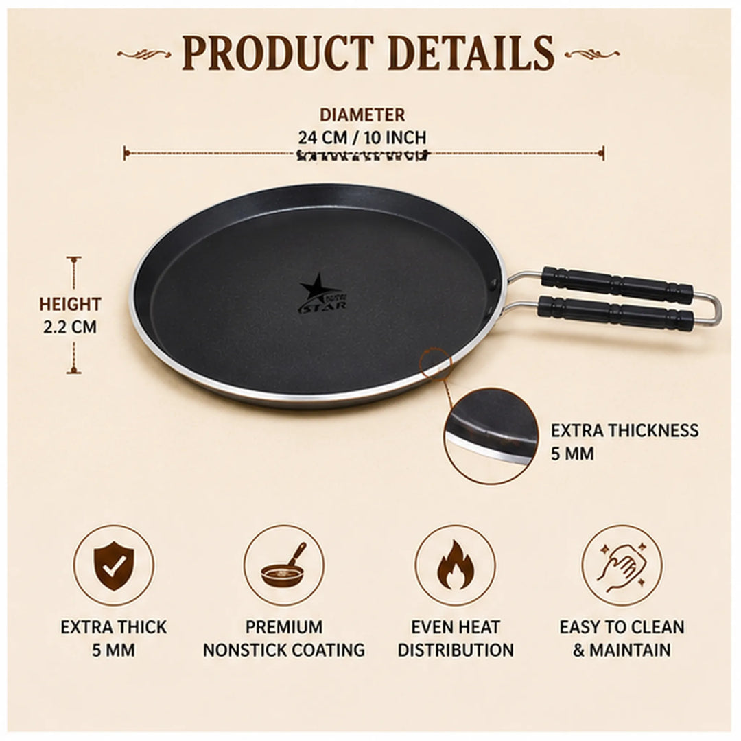 Non Stick Tawa/Griddle with Handle, Roti/Dosa Tawa, Thickness - 5 MM. - size guide