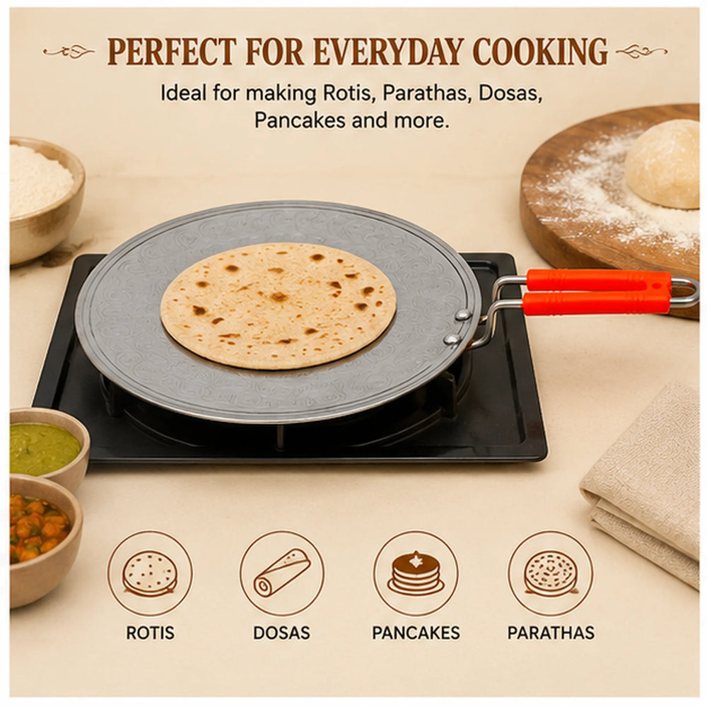 Tawa/Griddle with Handle Made with Thick Sheet, Pack of 1. - uses