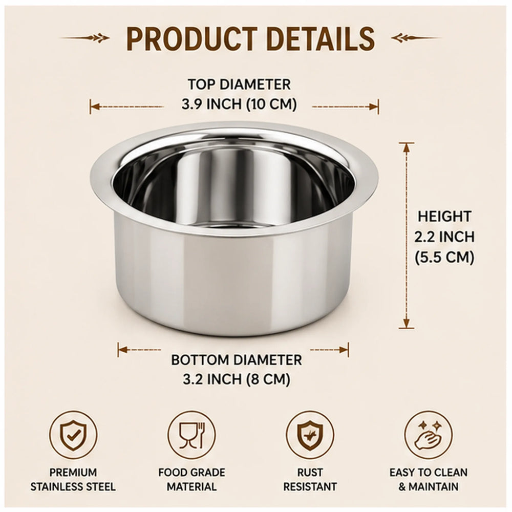 Aluminium Patila/Bhagona/Tapeli with Stainless Steel Lid. Color Silver - use