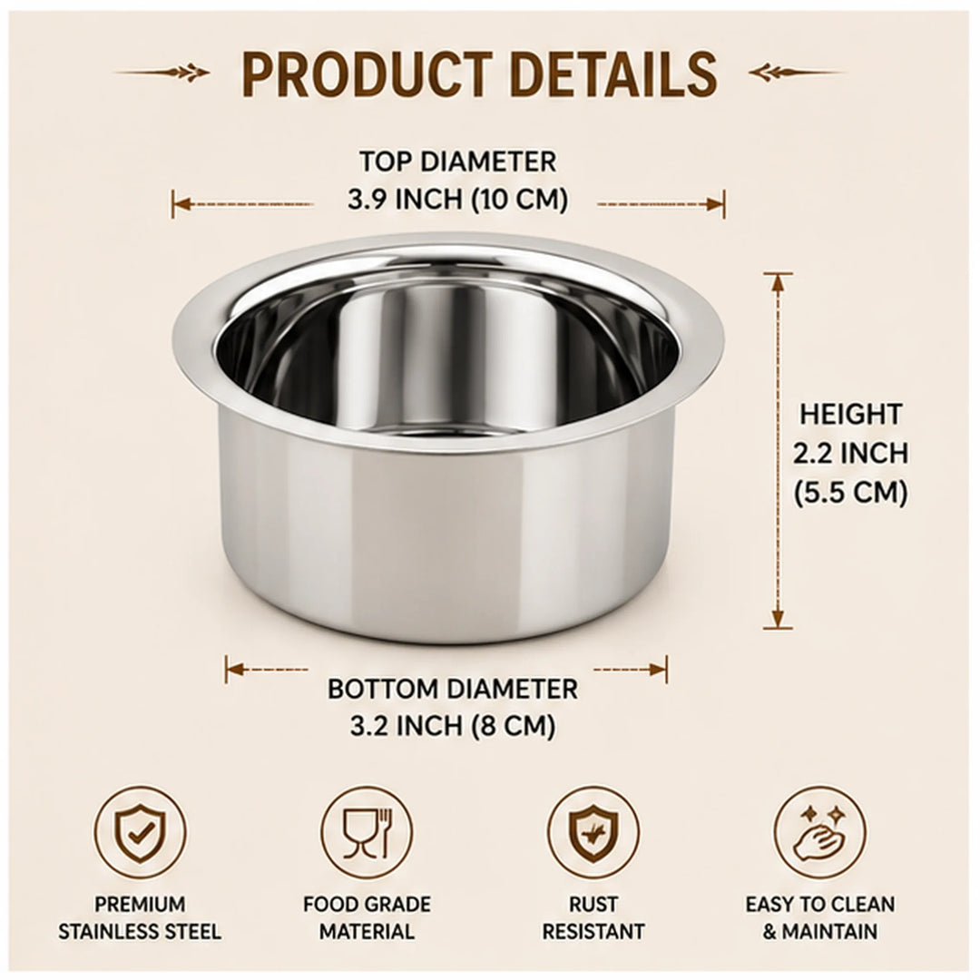 Aluminium Patila/Bhagona/Tapeli with Stainless Steel Lid. Color Silver - use
