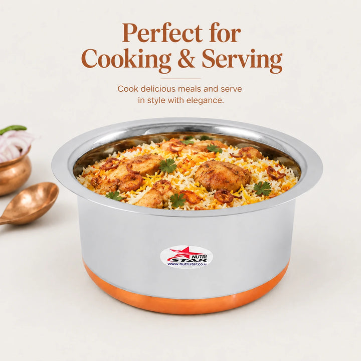 stainless steel copper bottom cooking pot everyday use.