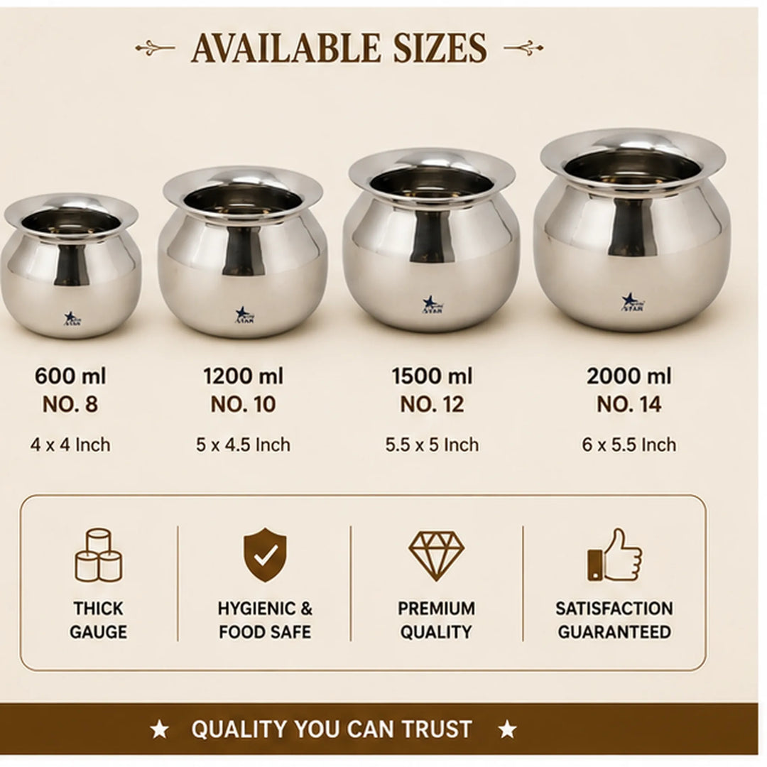 Stainless Steel Cooking Pot, Dekchi/Handi for Cooking.