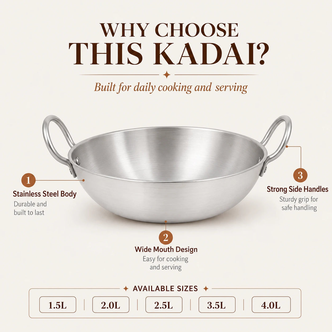 stainless steel kadai with handles features