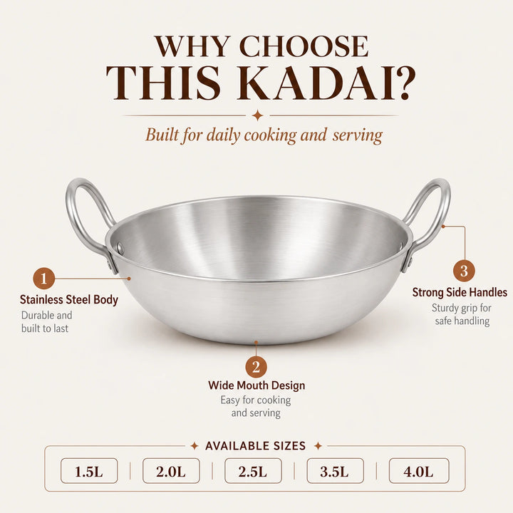 stainless steel kadai with handles features