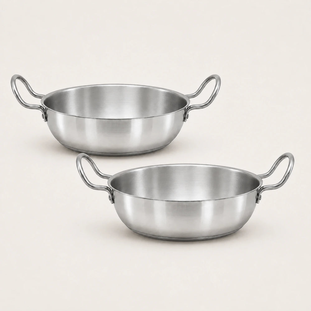 Stainless steel kadai with handles pack of 2