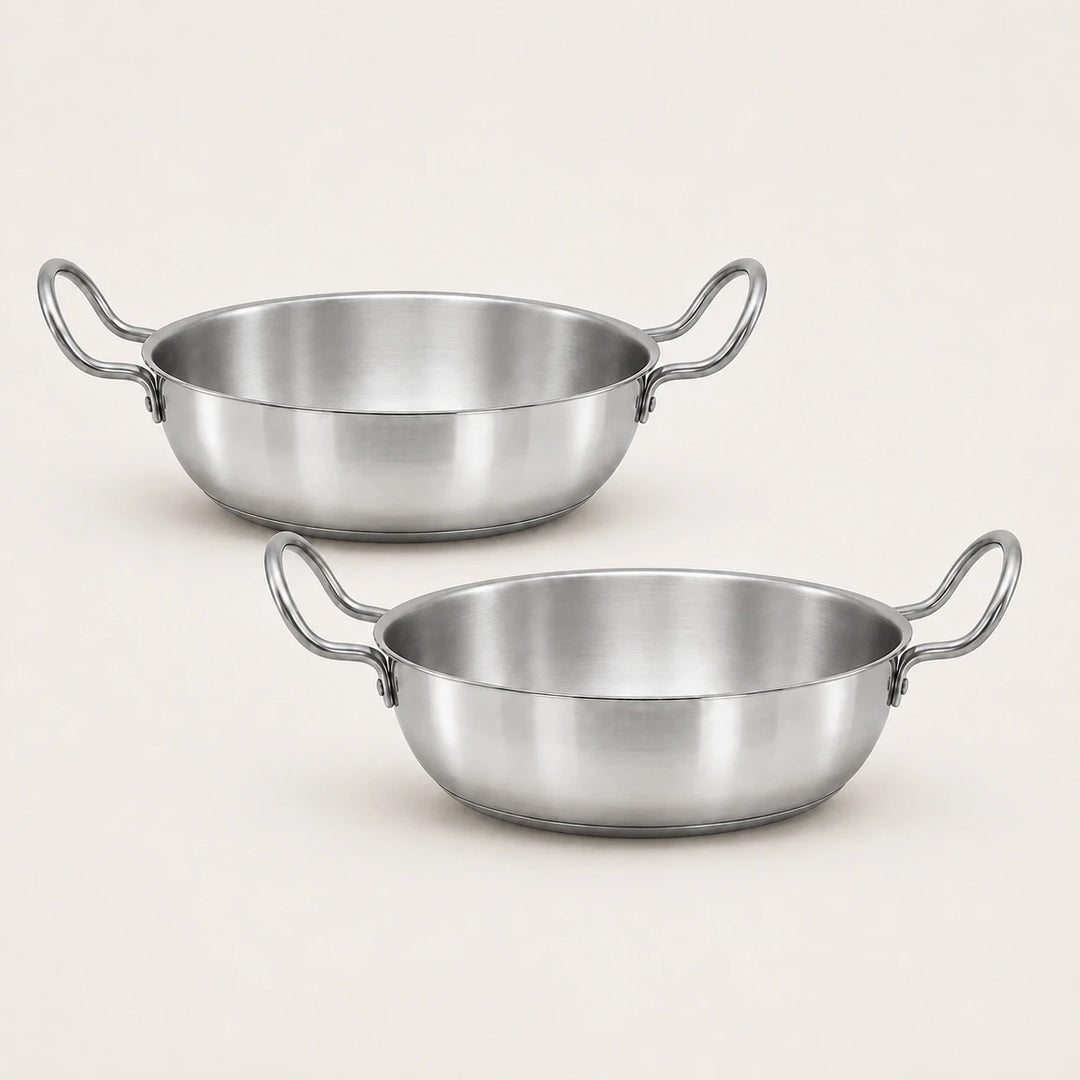 Stainless steel kadai with handles pack of 2