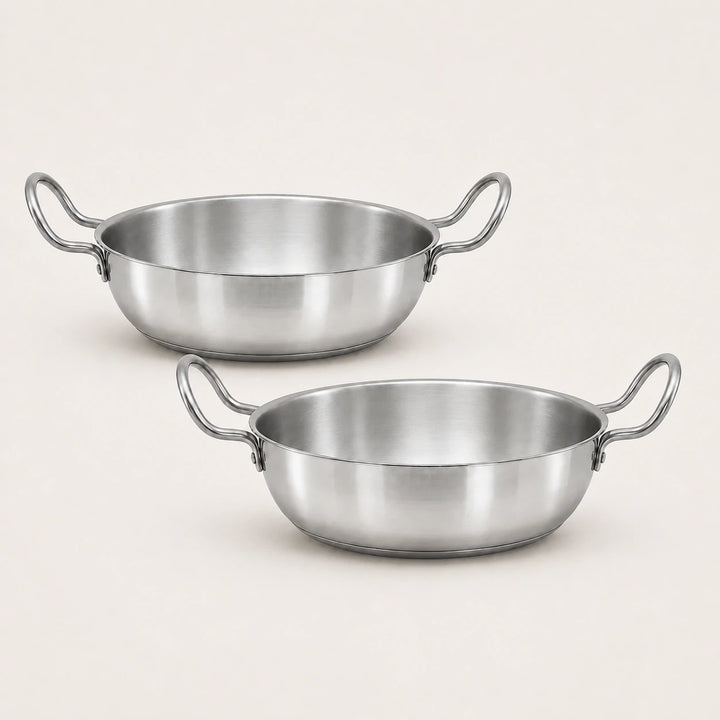 Stainless steel kadai with handles pack of 2