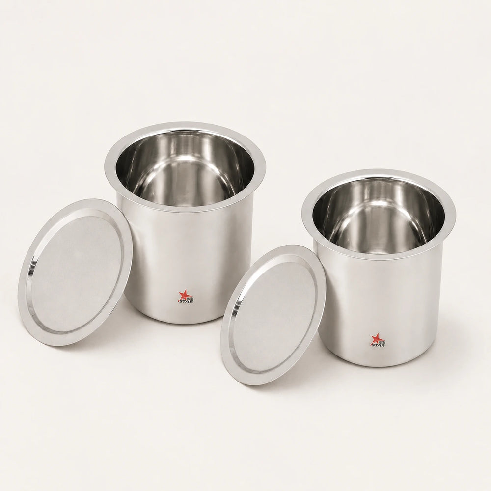 stainless steel milk boild or deep gunj with lid pack of 2