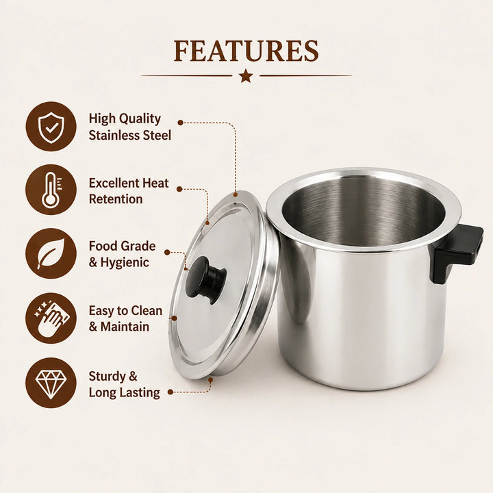 stainless steel milk boiler with knob and lid features