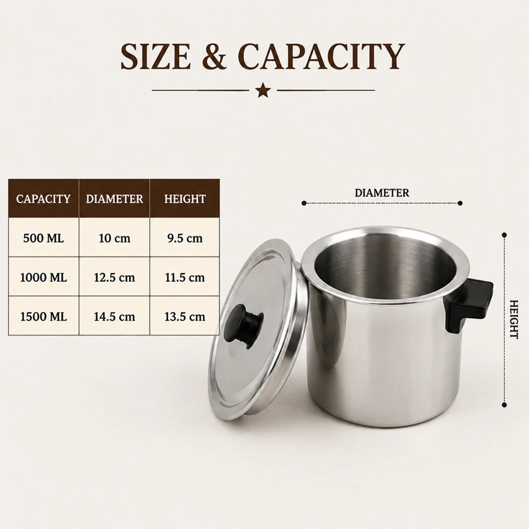 stainless steel milk boiler with know and lid szie guide