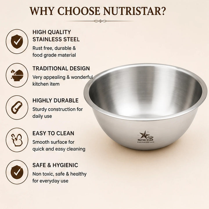 Stainless Steel Mixing Bowl, Capacity 1500 Ml.