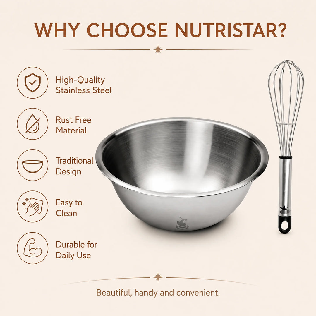 Stainless Steel Mixing Bowl, Capacity 1500 Ml With Wisk.