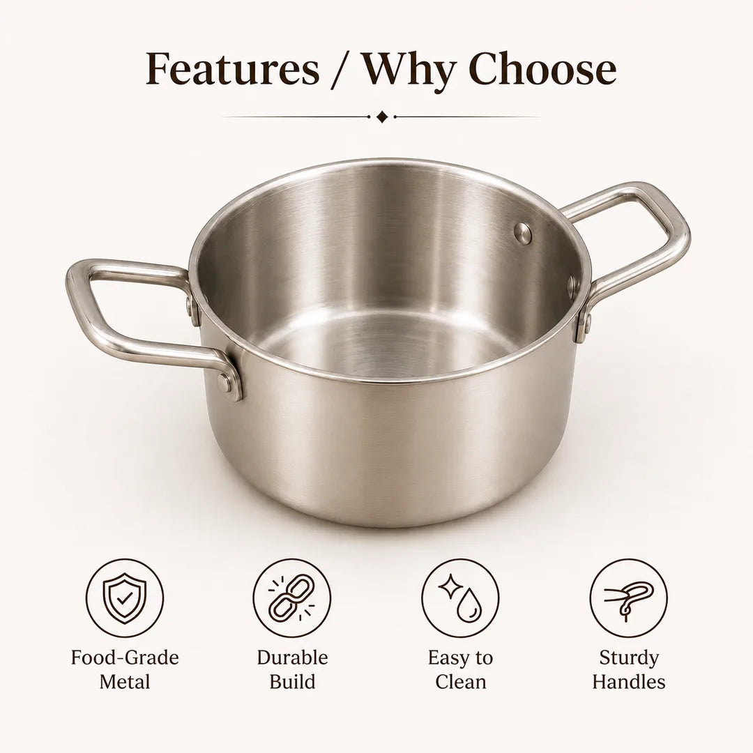 Nutristar stainless steel triply casserole with durable construction, easy-clean finish and sturdy handles