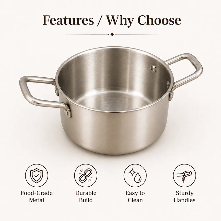 Nutristar stainless steel triply casserole with durable construction, easy-clean finish and sturdy handles
