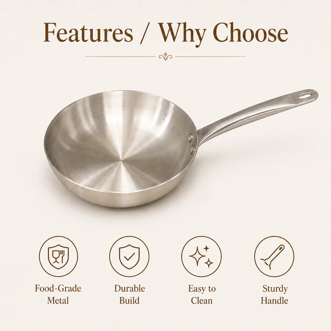 Nutristar stainless steel triply frypan with durable build, easy-clean surface and sturdy long handle